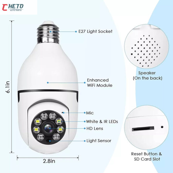 Câmera wifi ip sem fio giratória 360 com encaixe lampada bocal rosca ptz full HD visão noturna segurança - Image 2